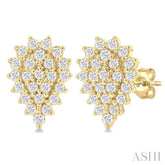 1/5 ctw Petite Pear Shape Round Cut Diamond Cluster Fashion Stud Earring in 10K Yellow Gold